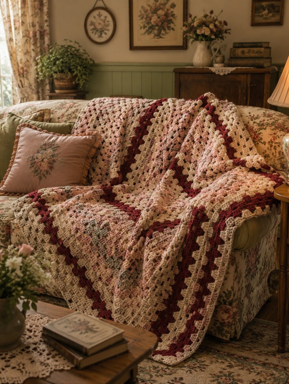 ❤️2/$20❤️Handmade Chunky Crochet Throw Blanket in Pink and Beige